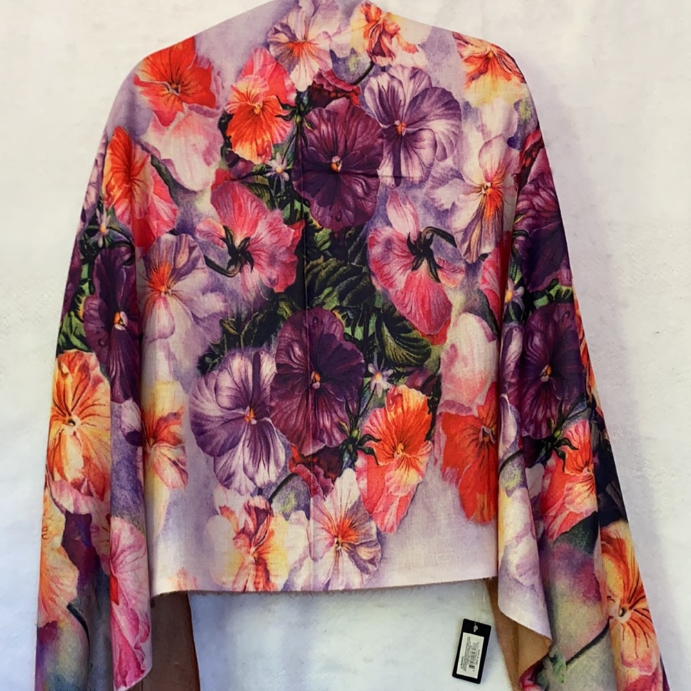 Bohemian Watercolor Floral Fringed Pashmina Oblong Scarf Wrap Shawl Boho Art